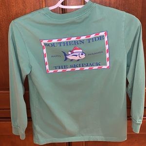 Boys Southern Tide long sleeve t shirt. Christmas/Santa Theme